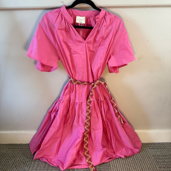 DX Collection Pink Dress with Chevron Belt V Neck - Picture 1 of 6